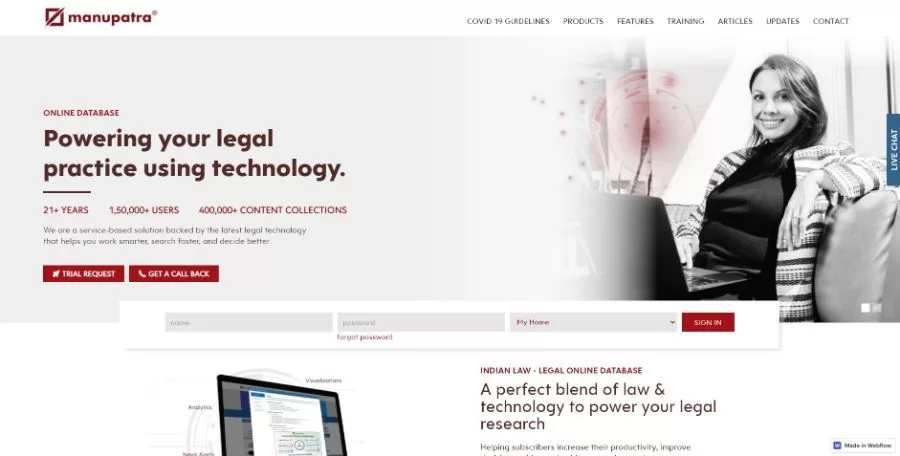 Home Page Website Design Manupatra
