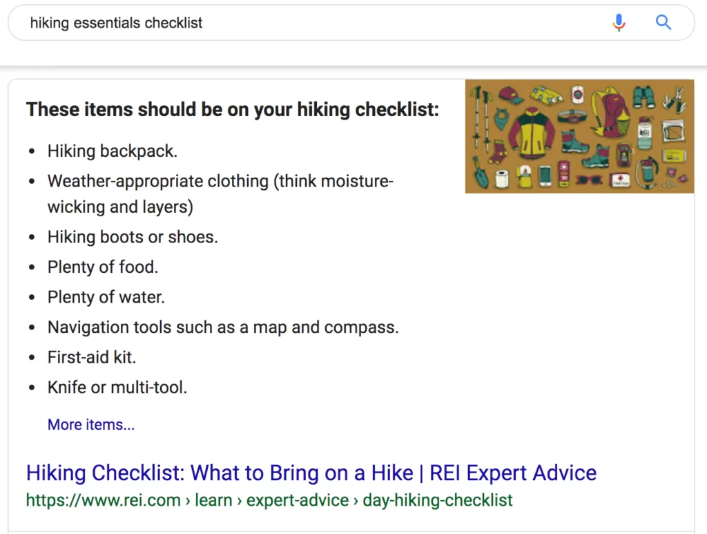 image showing hiking essentials checklist search results