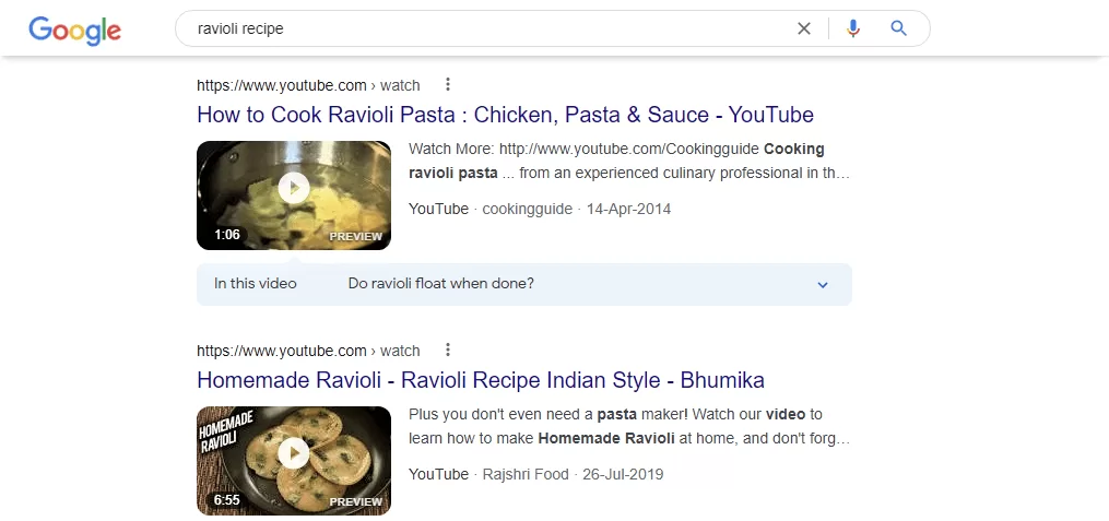 image showing ravioli recipe search results
