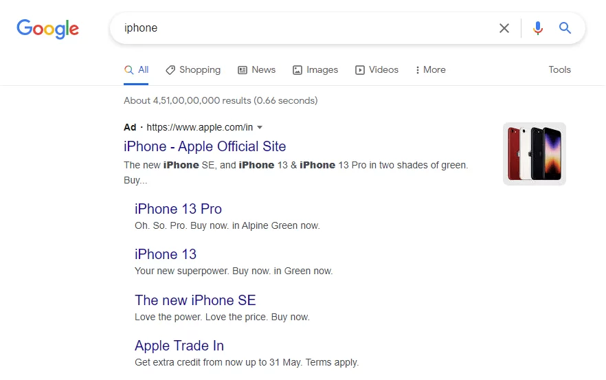 image showing iphone search results