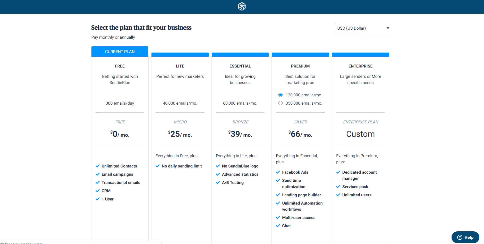 Pricing Page Sendinblue On Boarding