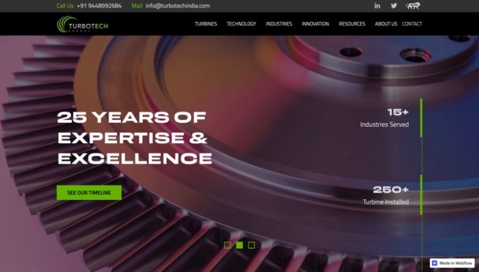 webflow designer bangalore turbotech website development homepage