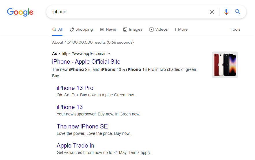 image showing iphone search results